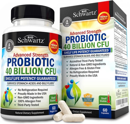 Advanced Strength Probiotic Capsules, Prebiotics and Probiotics for Women and Men, 40B Cfus, 60 Count